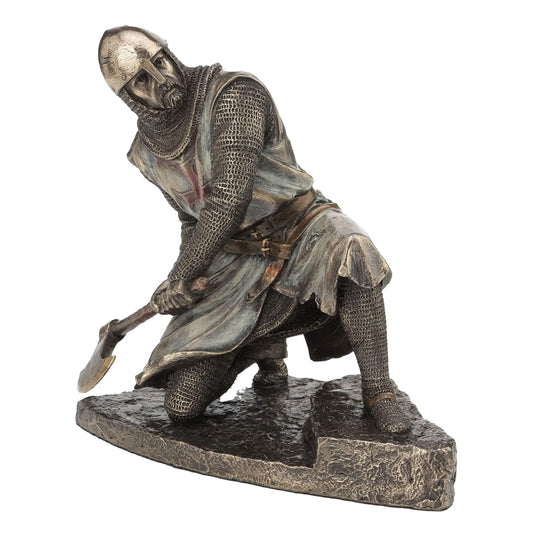 Templar Knight with Axe Statue side angle showing shield and armor plates