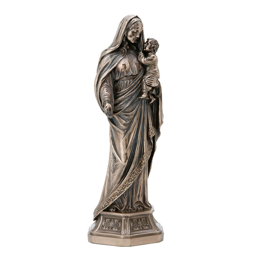 Virgin Mary and Baby Jesus Statue side angle with flowing robes and tender pose