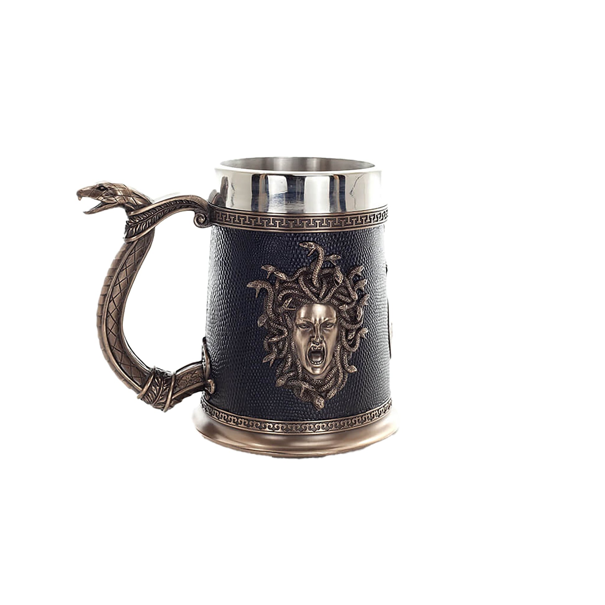 Medusa Tankard rear angle with stone-texture base and coiled snakes