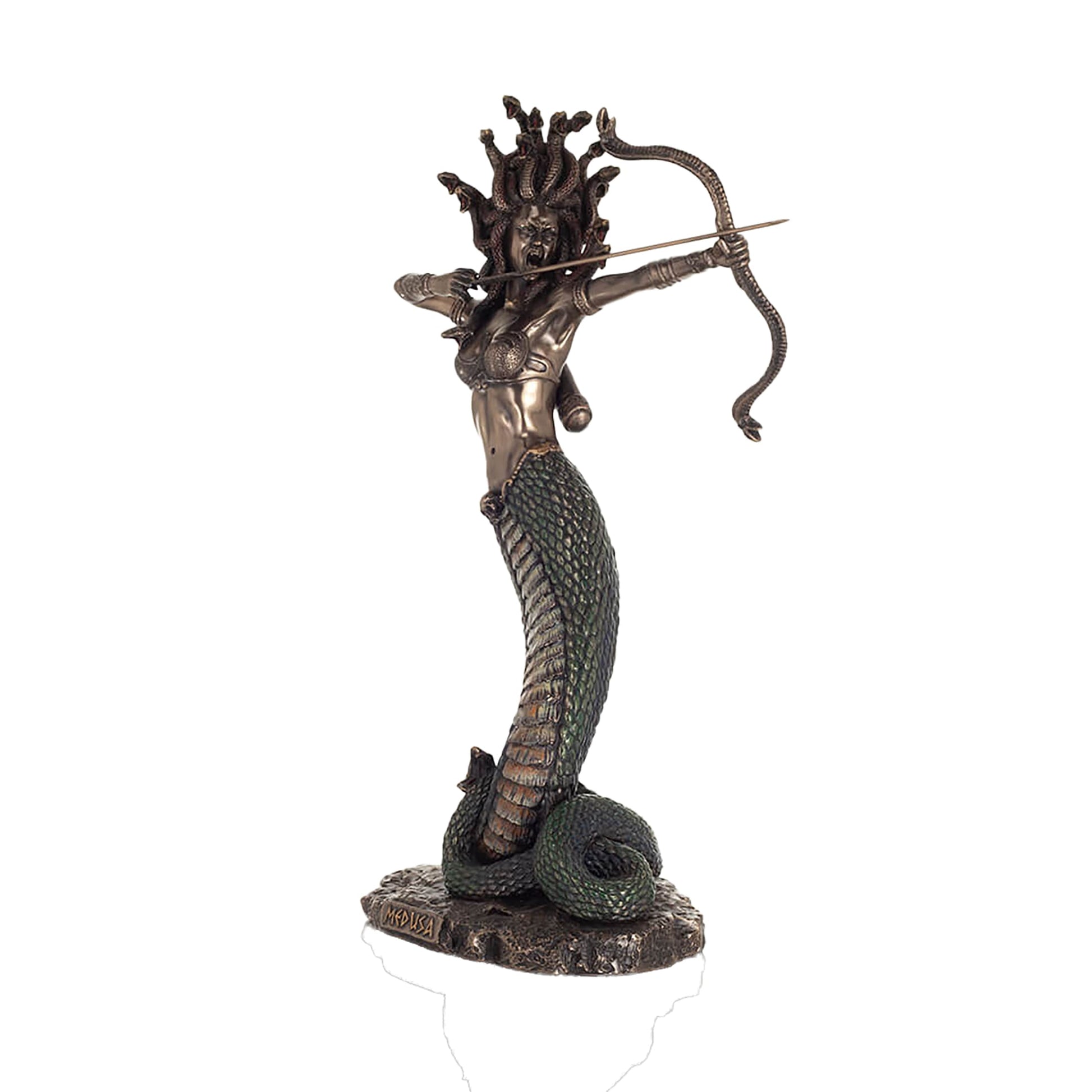 Medusa Archer Statue side angle showing drawn bow and serpentine hair