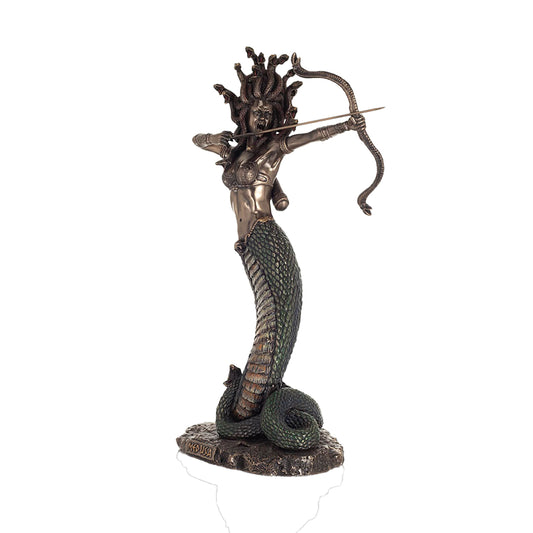 Medusa Archer Statue side angle showing drawn bow and serpentine hair