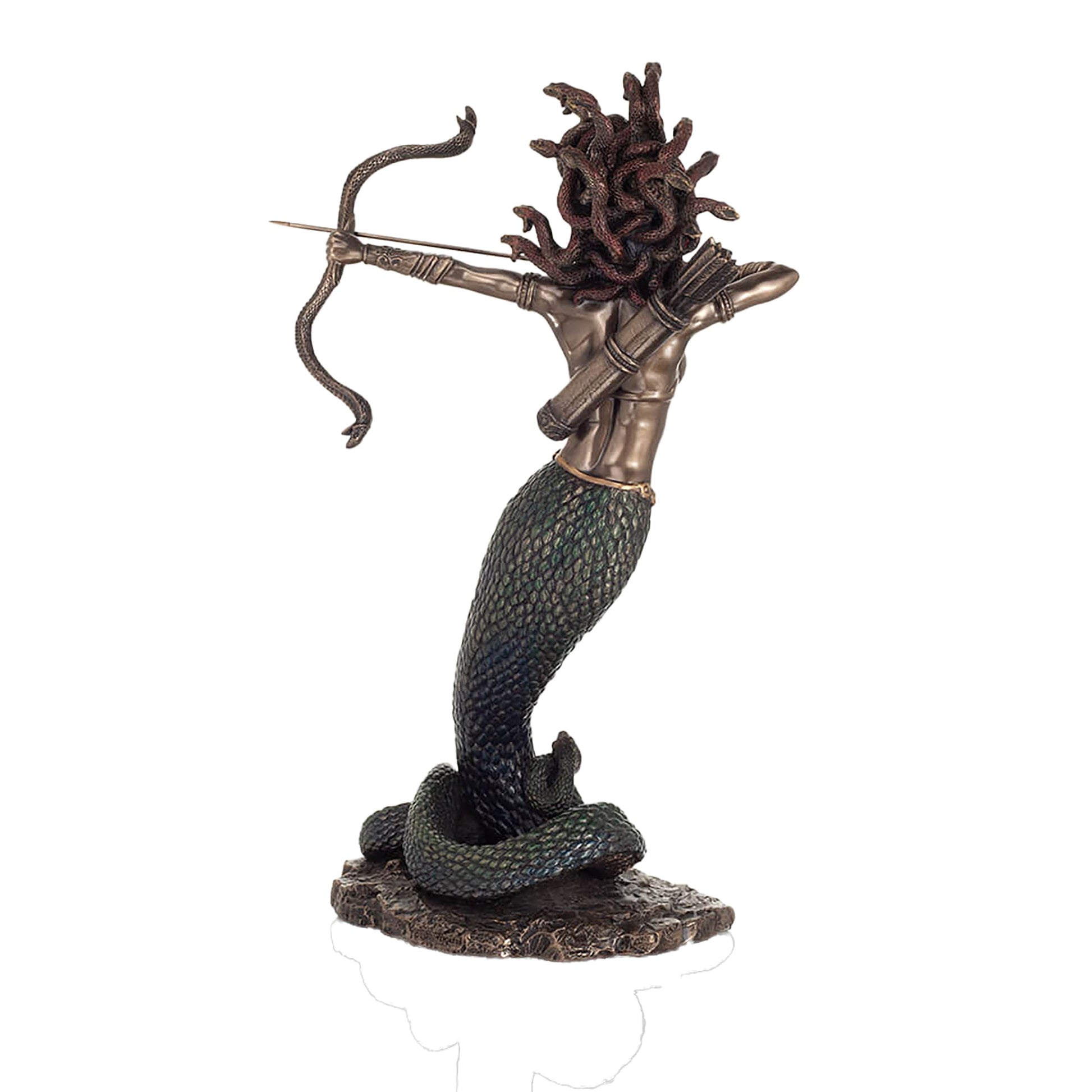 Medusa Archer Statue rear angle with textured base and flowing form