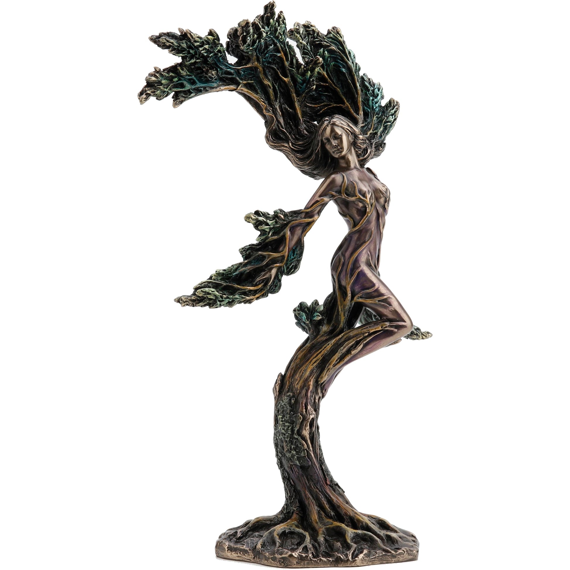 Side view of Daphne statue laurel nymph statue by Veronese, 24.5cm cold-cast bronze Greek mythology décor.