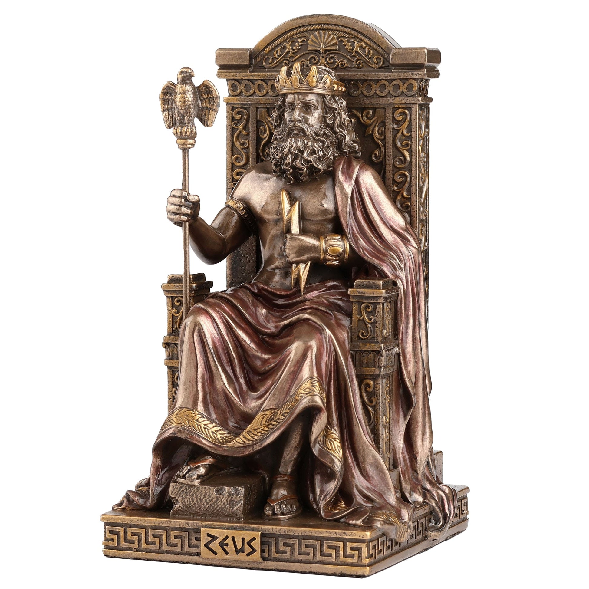 Zeus Greek God of Thunder & Sky Statue – bronze finish, 15.5 cm – front view
