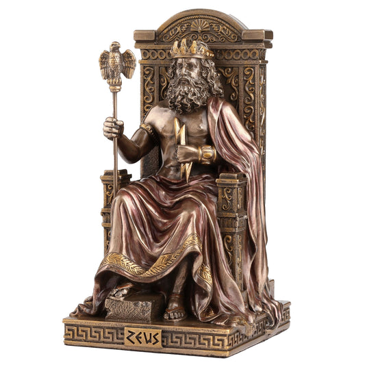 Zeus Greek God of Thunder & Sky Statue – bronze finish, 15.5 cm – front view
