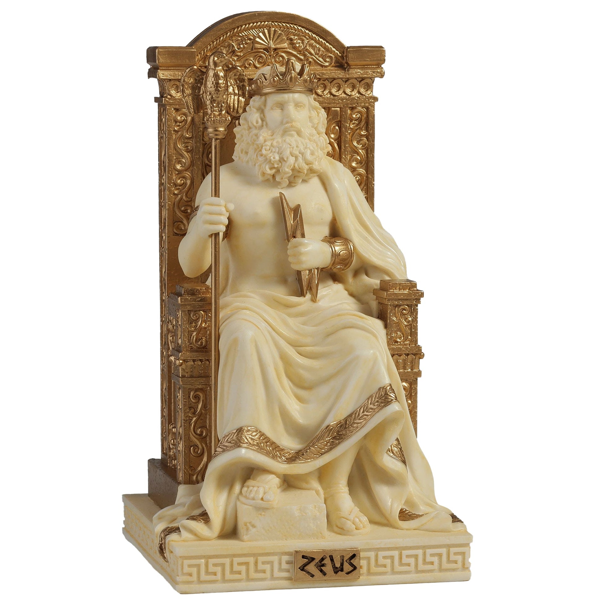 Zeus Greek God of Sky & Thunder Statue by Veronese – angled view on throne