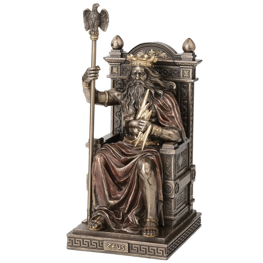 Zeus on Throne Statue – 27cm Veronese Cold-Cast Bronze Greek Mythology Figurine
