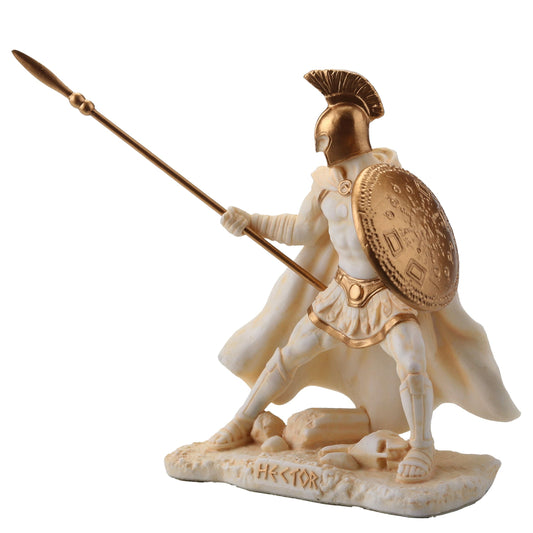 Hector Trojan Warrior Statue – 9.5cm White & Gold Resin Figurine for Mythology Decor – Veronese Design