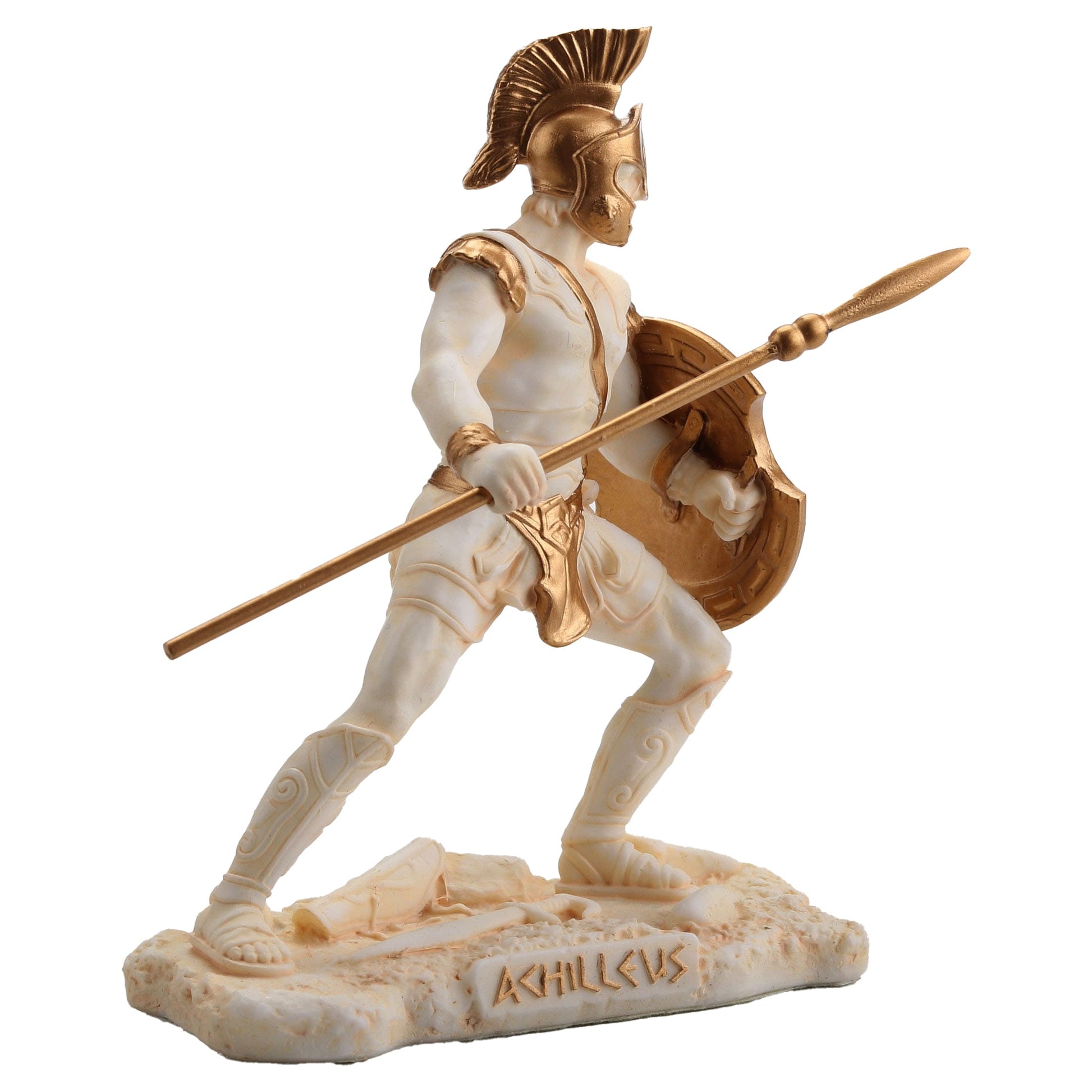 Achilles Greek Warrior Statue – 9.5cm White & Gold Resin Figurine for Home Decor – Veronese Design