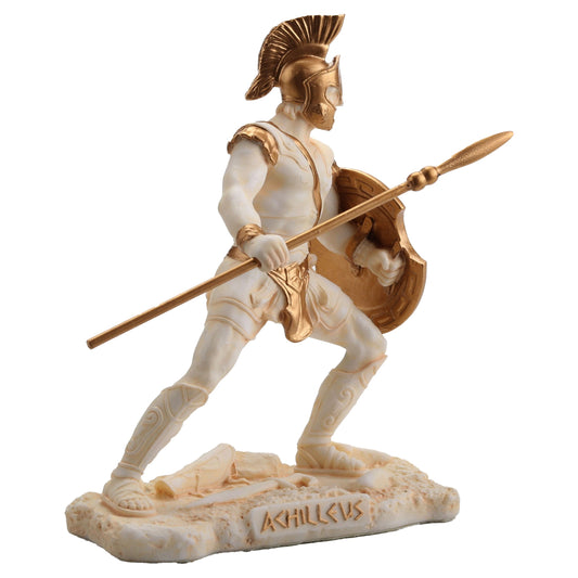 Achilles Greek Warrior Statue – 9.5cm White & Gold Resin Figurine for Home Decor – Veronese Design