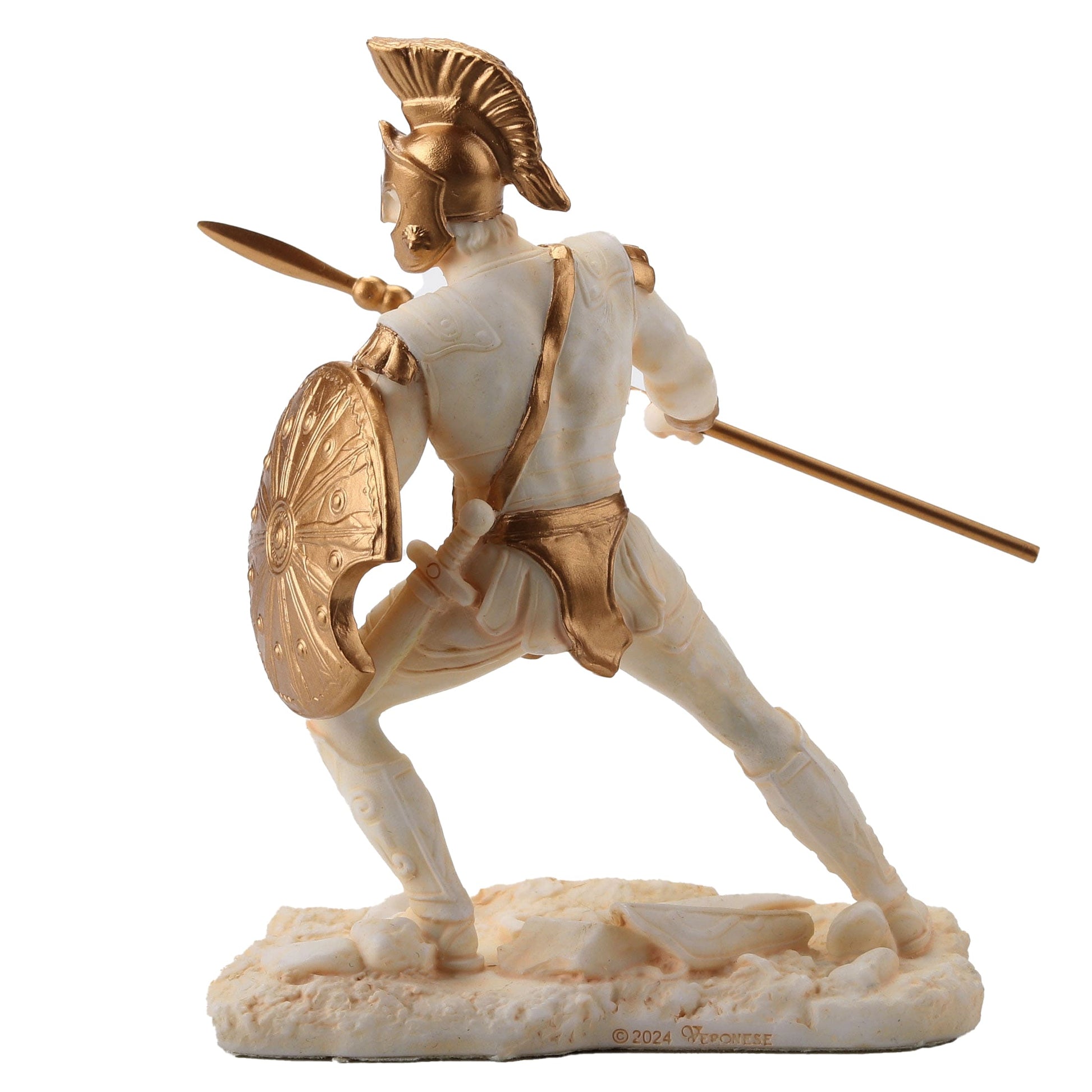 Achilles Greek Warrior Statue – 9.5cm White & Gold Resin Figurine for Home Decor – Veronese Design