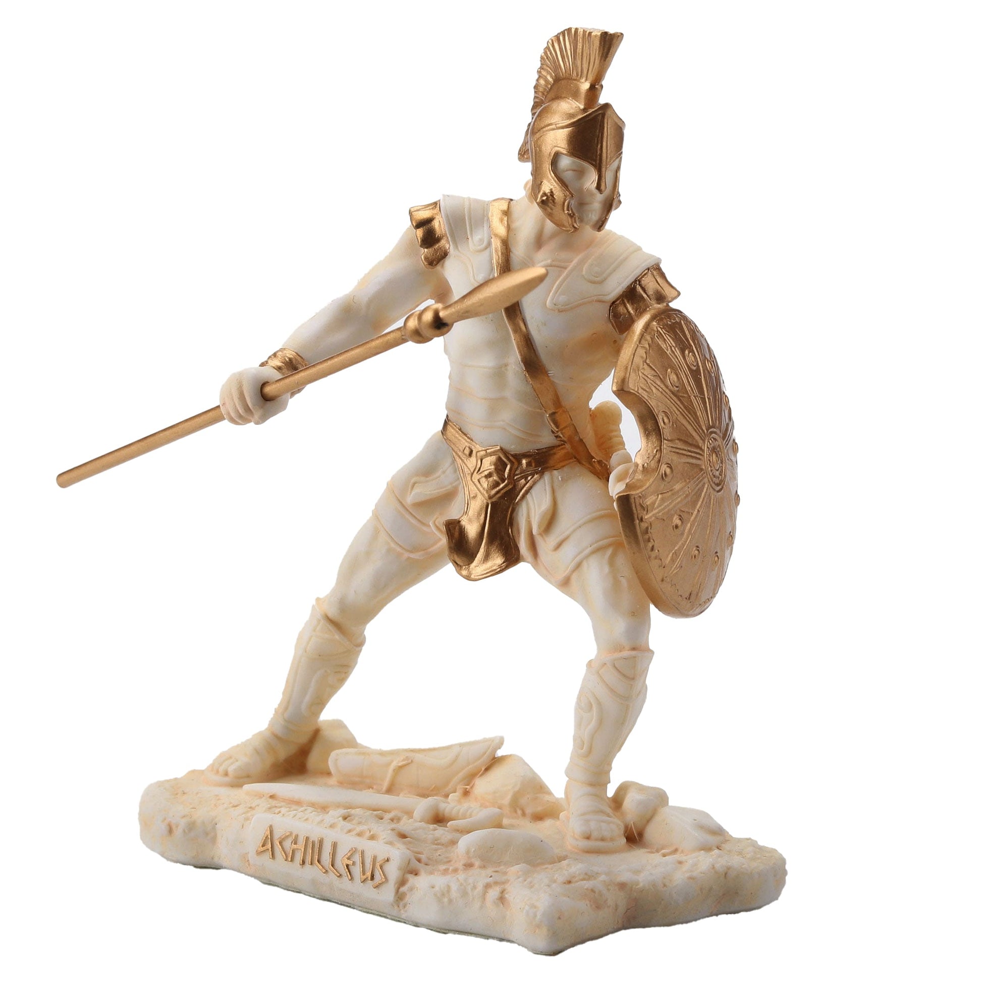 Achilles Greek Warrior Statue – 9.5cm White & Gold Resin Figurine for Home Decor – Veronese Design