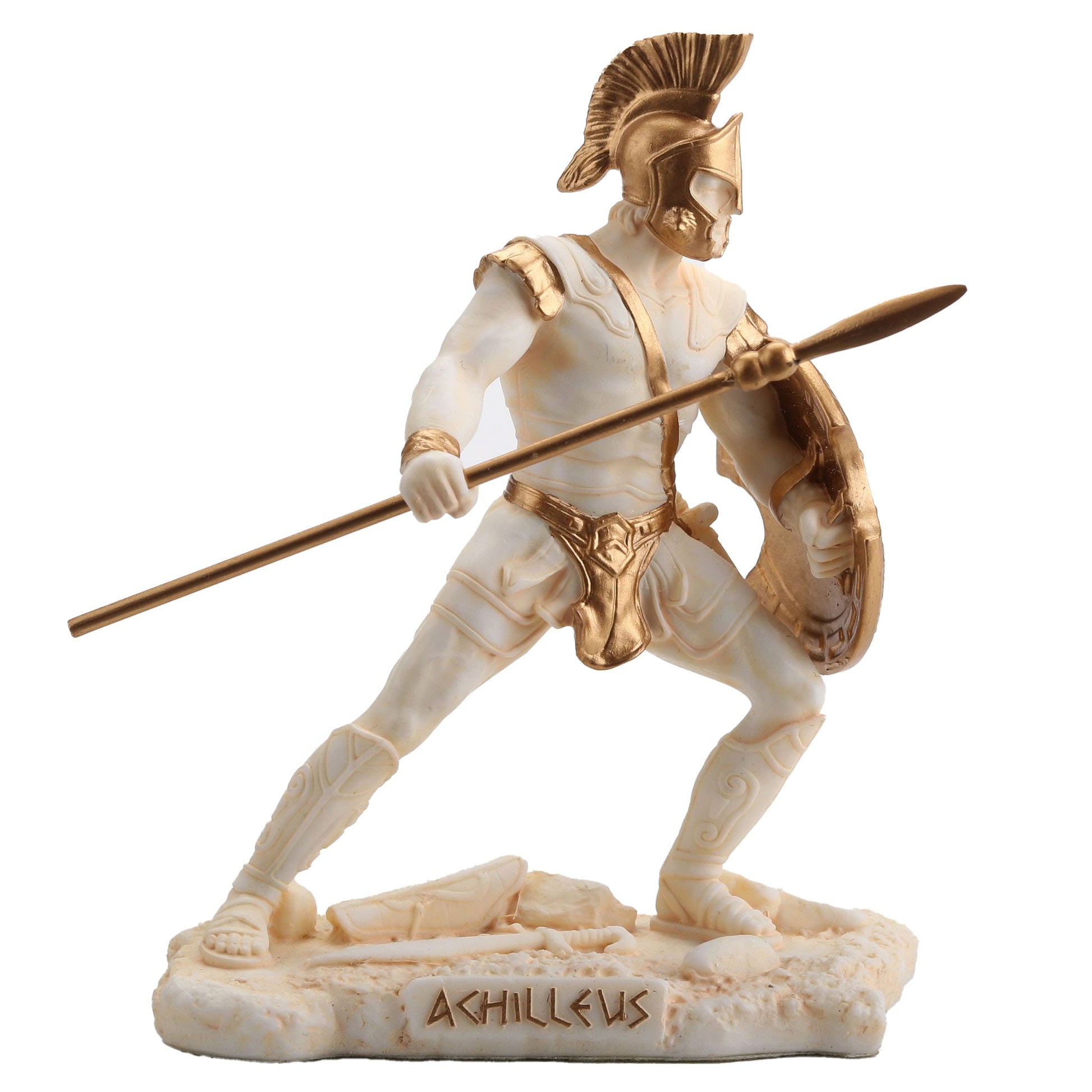 Achilles Greek Warrior Statue – 9.5cm White & Gold Resin Figurine for Home Decor – Veronese Design