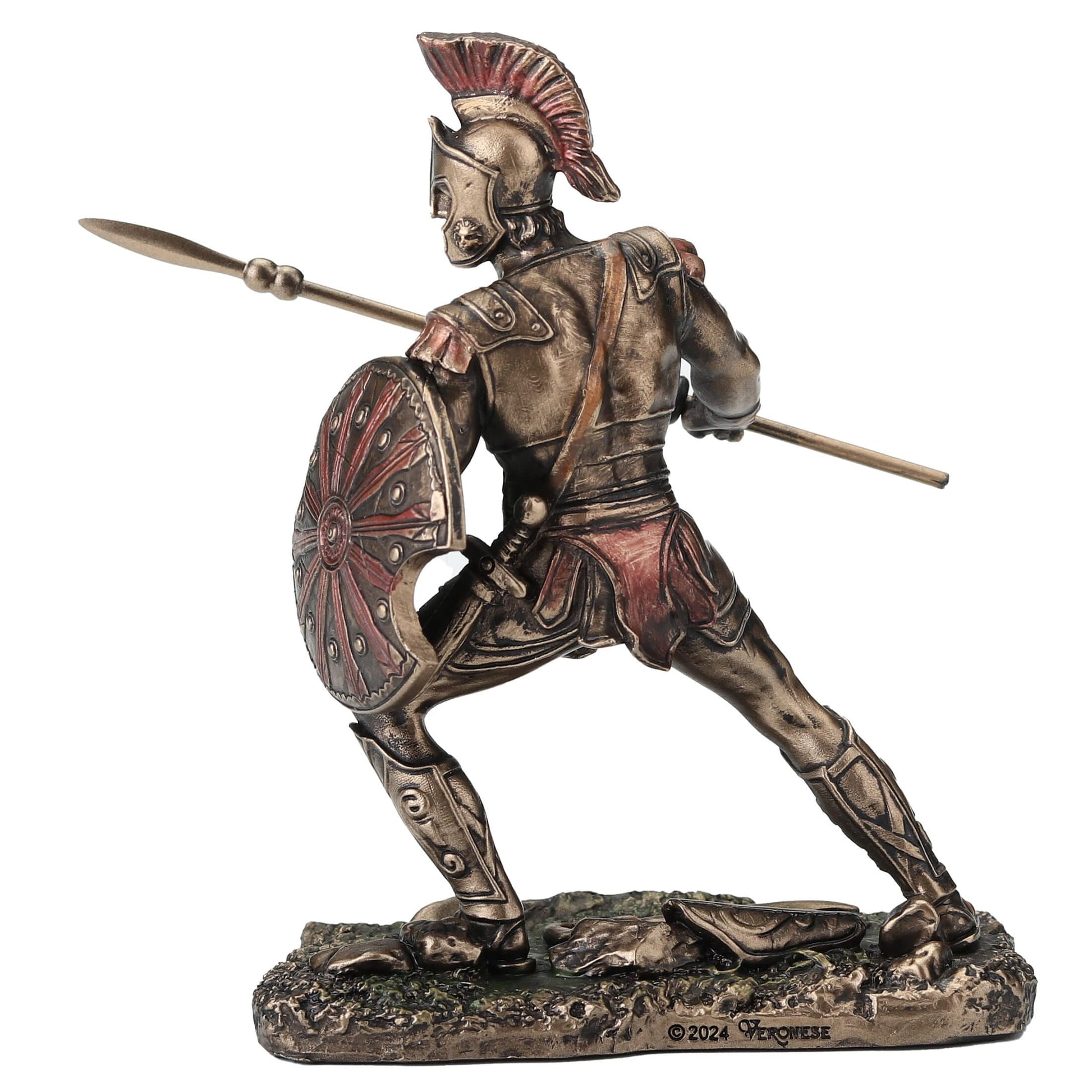 Achilles Greek Warrior Statue – close-up of shield, spear, and armor, 9.5 cm
