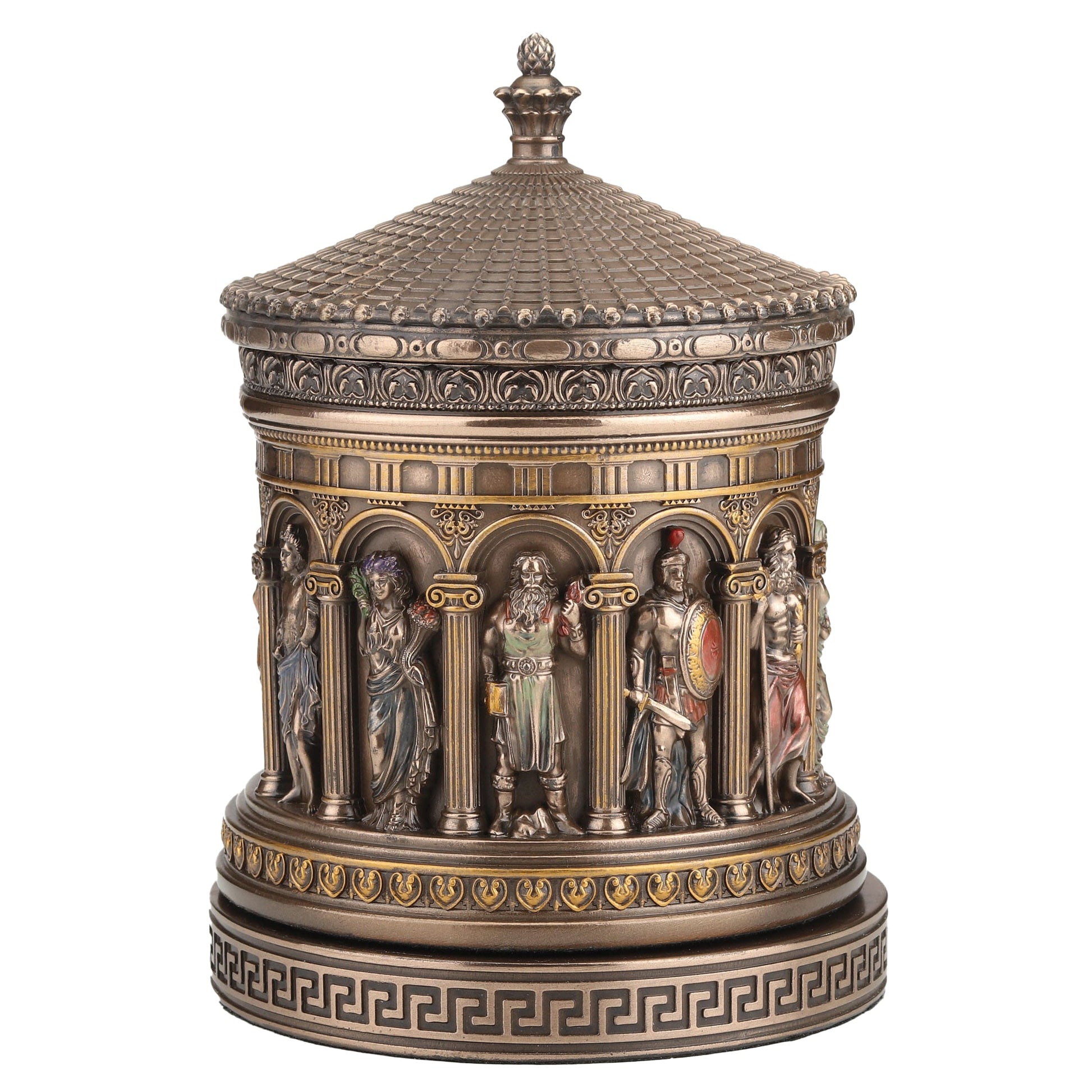 Pantheon Gods Jewelry Box top view showing mythological reliefs