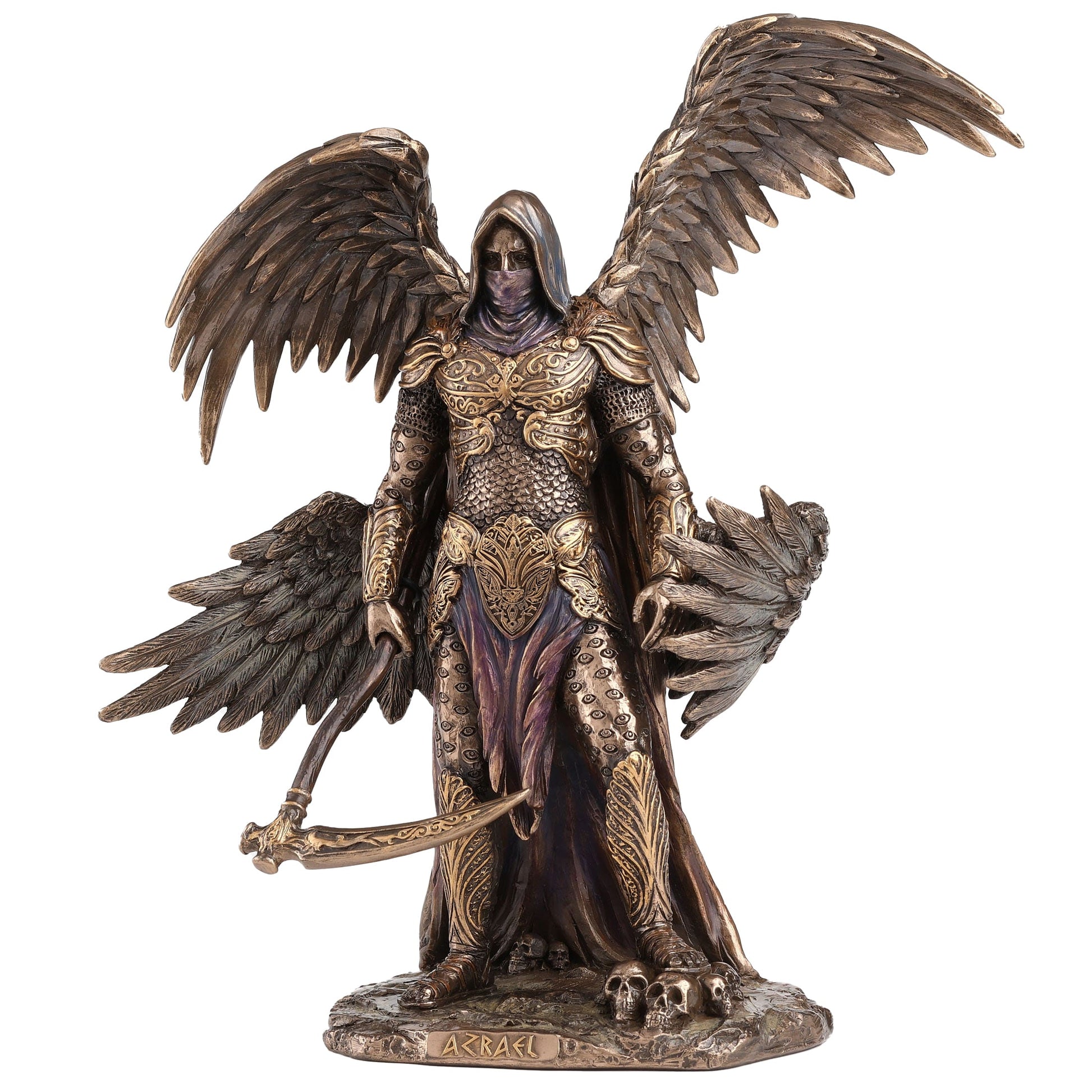 Archangel Azrael Statue with sweeping wings - side view bronze