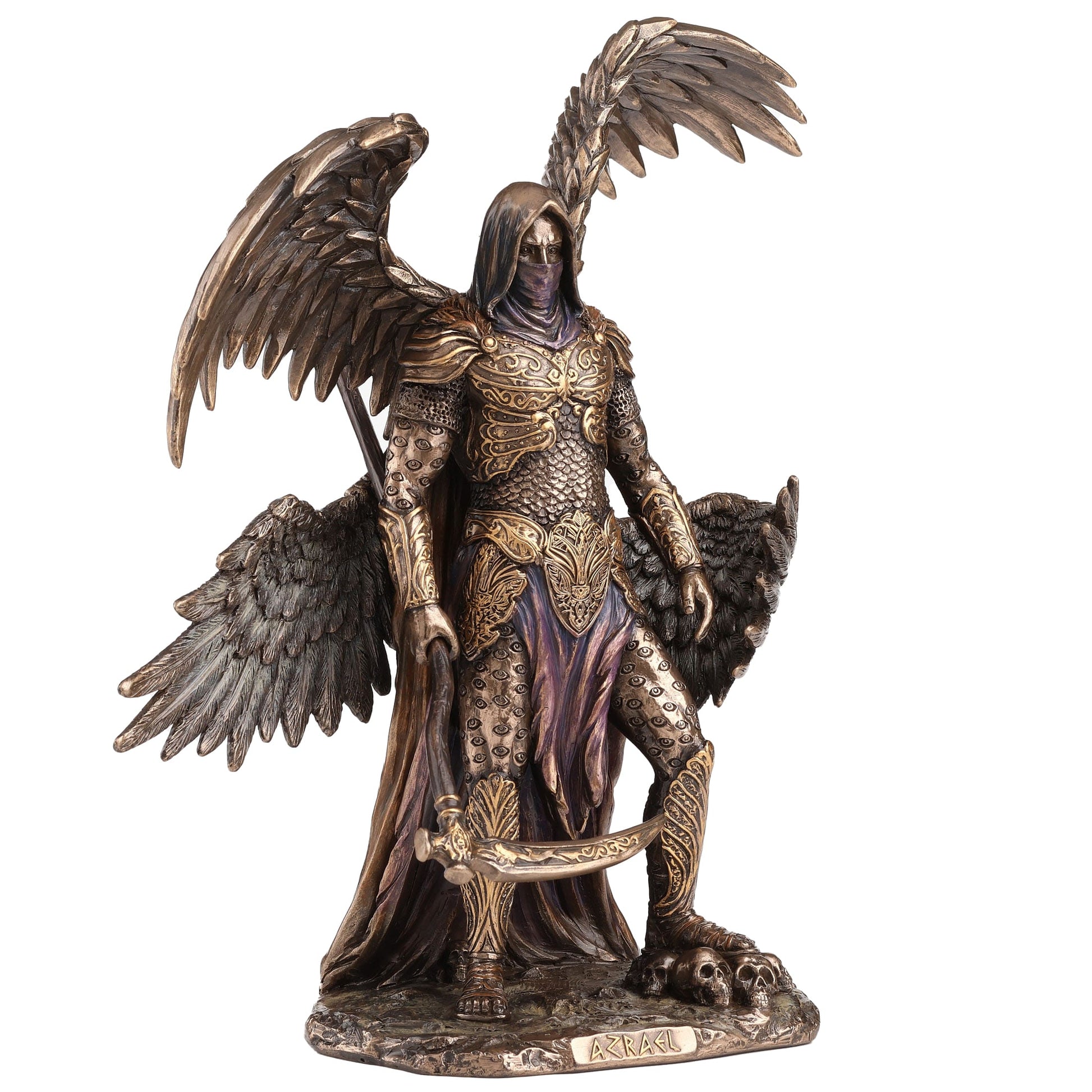 Archangel Azrael Statue close-up of wings and armor cold-cast bronze