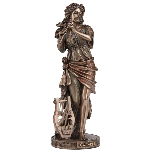 Euterpe Muse of Music Statue holding double flute - side view