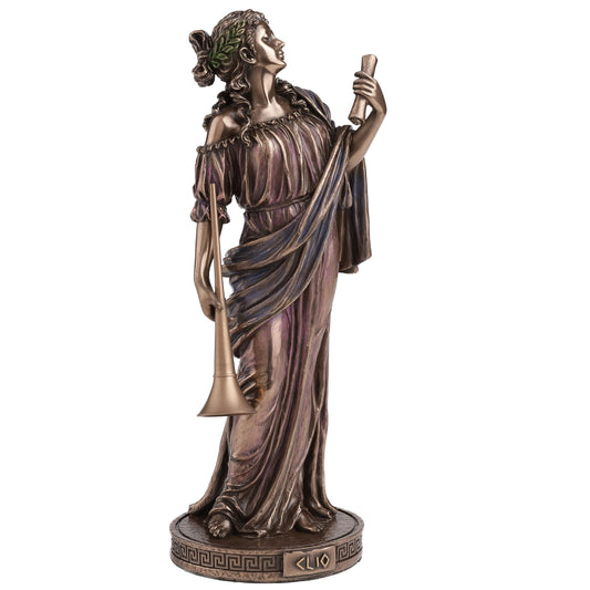 Clio Muse of History Statue with scroll and stylus - side view