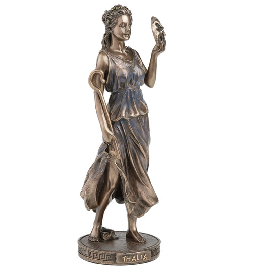 Thalia Muse of Comedy Statue with comic mask - side view