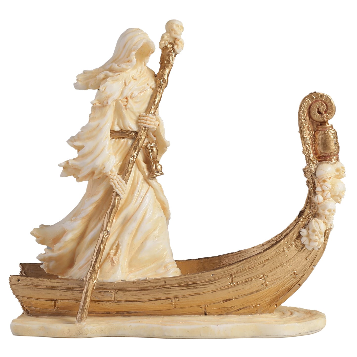 Charon Underworld Ferryman Statue white and gold resin 9 x 8 cm - front view