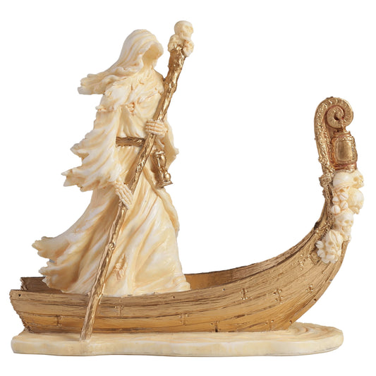 Charon Underworld Ferryman Statue white and gold resin 9 x 8 cm - front view