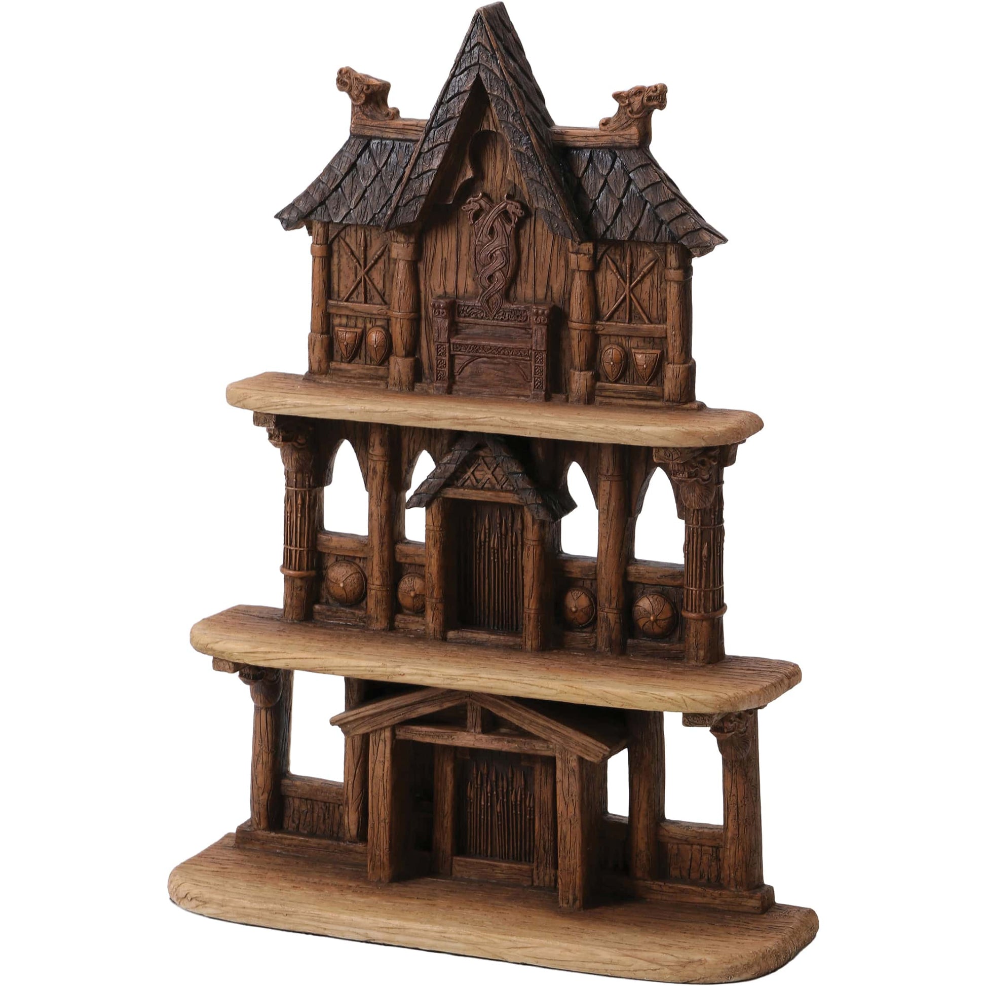 Norse Mythology Display Stand – Viking Longhouse Altar Shelf for Norse Gods (36x33 cm)