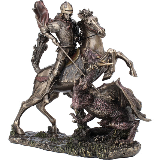 Saint George Slaying the Dragon 27cm Veronese Cold-Cast Bronze Statue – Christian Warrior Figurine