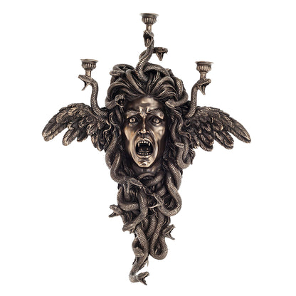 Medusa Wall Candelabra – 61.5x50cm Veronese Cold-Cast Bronze Greek Mythology Candle Holder