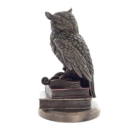 Wise Owl with Quill & Books Statue – 23cm Veronese Cold-Cast Bronze Scholarly Bird Figurine