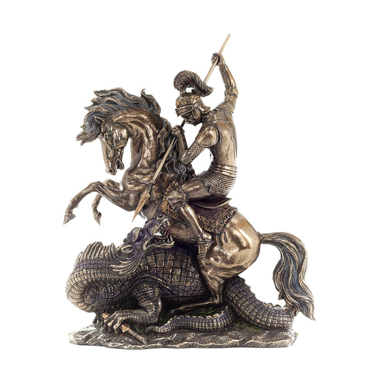 Saint George Slaying the Dragon 31.5cm Veronese Cold-Cast Bronze Statue – Christian Warrior Figurine