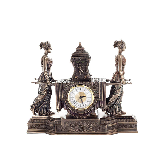 Two females Clock 30x36cm Mythology-Inspired Veronese Cold-Cast Bronze Table Clock