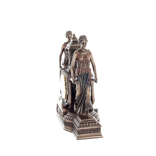 Two females Clock 30x36cm Mythology-Inspired Veronese Cold-Cast Bronze Table Clock