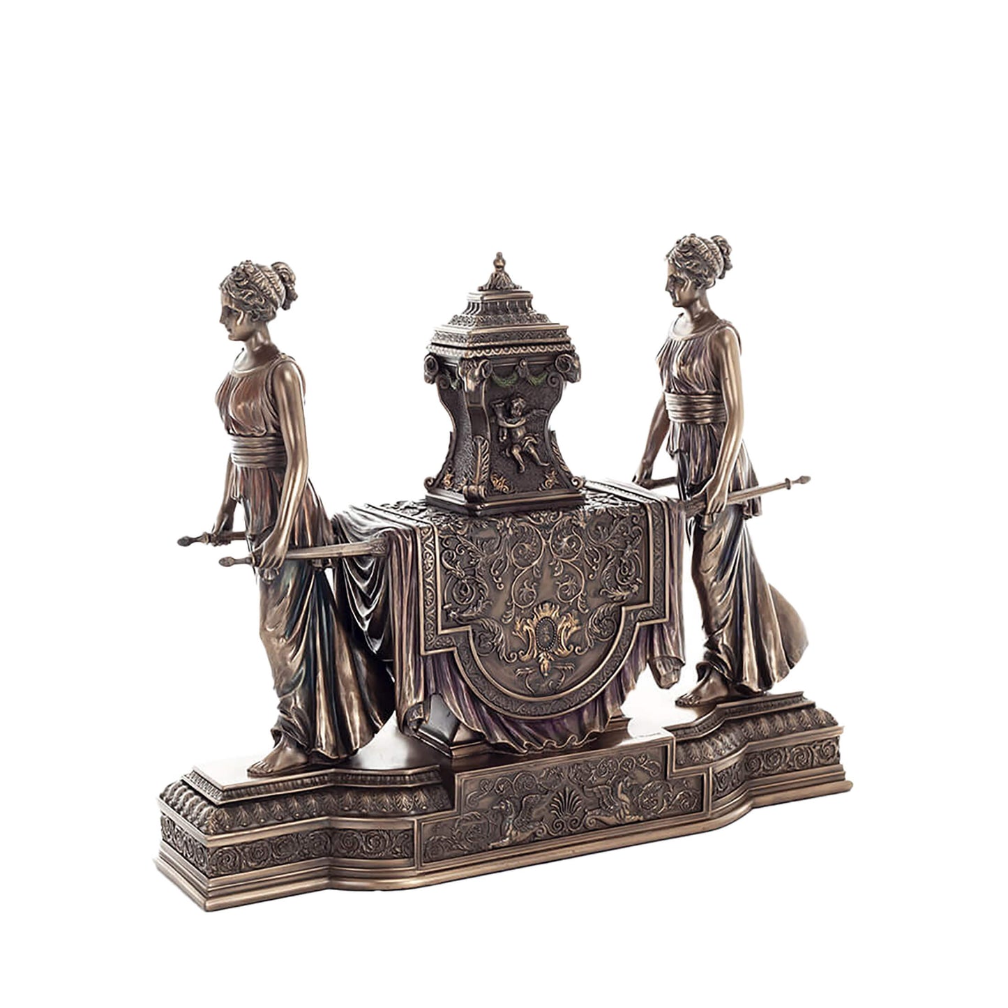 Two females Clock 30x36cm Mythology-Inspired Veronese Cold-Cast Bronze Table Clock