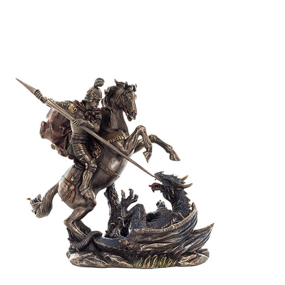 Saint George Slaying the Dragon 23x21cm Veronese Cold-Cast Bronze Statue – Christian Warrior Figurine
