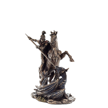 Saint George Slaying the Dragon 23x21cm Veronese Cold-Cast Bronze Statue – Christian Warrior Figurine