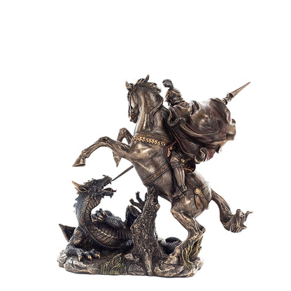 Saint George Slaying the Dragon 23x21cm Veronese Cold-Cast Bronze Statue – Christian Warrior Figurine