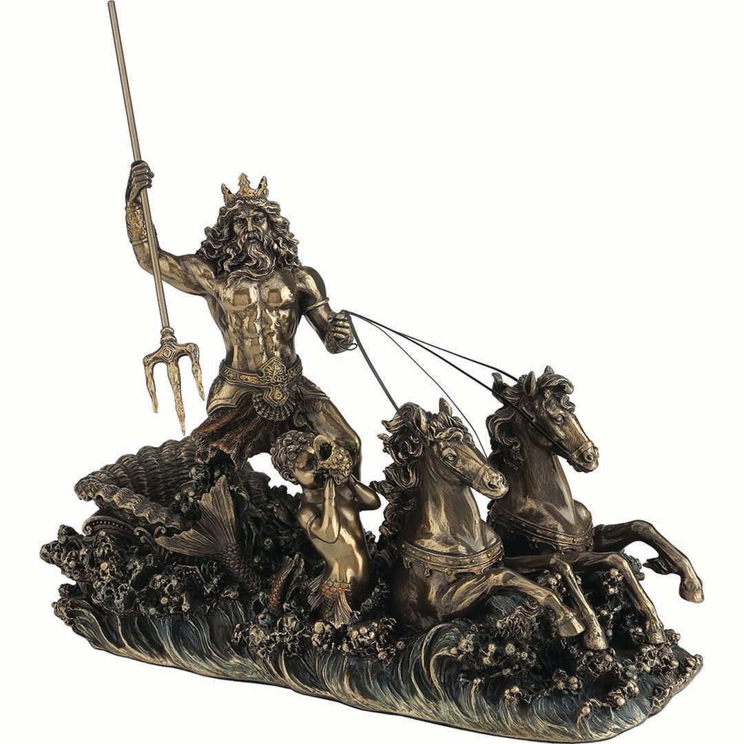 Poseidon Greek Olympian God on carriage 26cm Veronese Statue