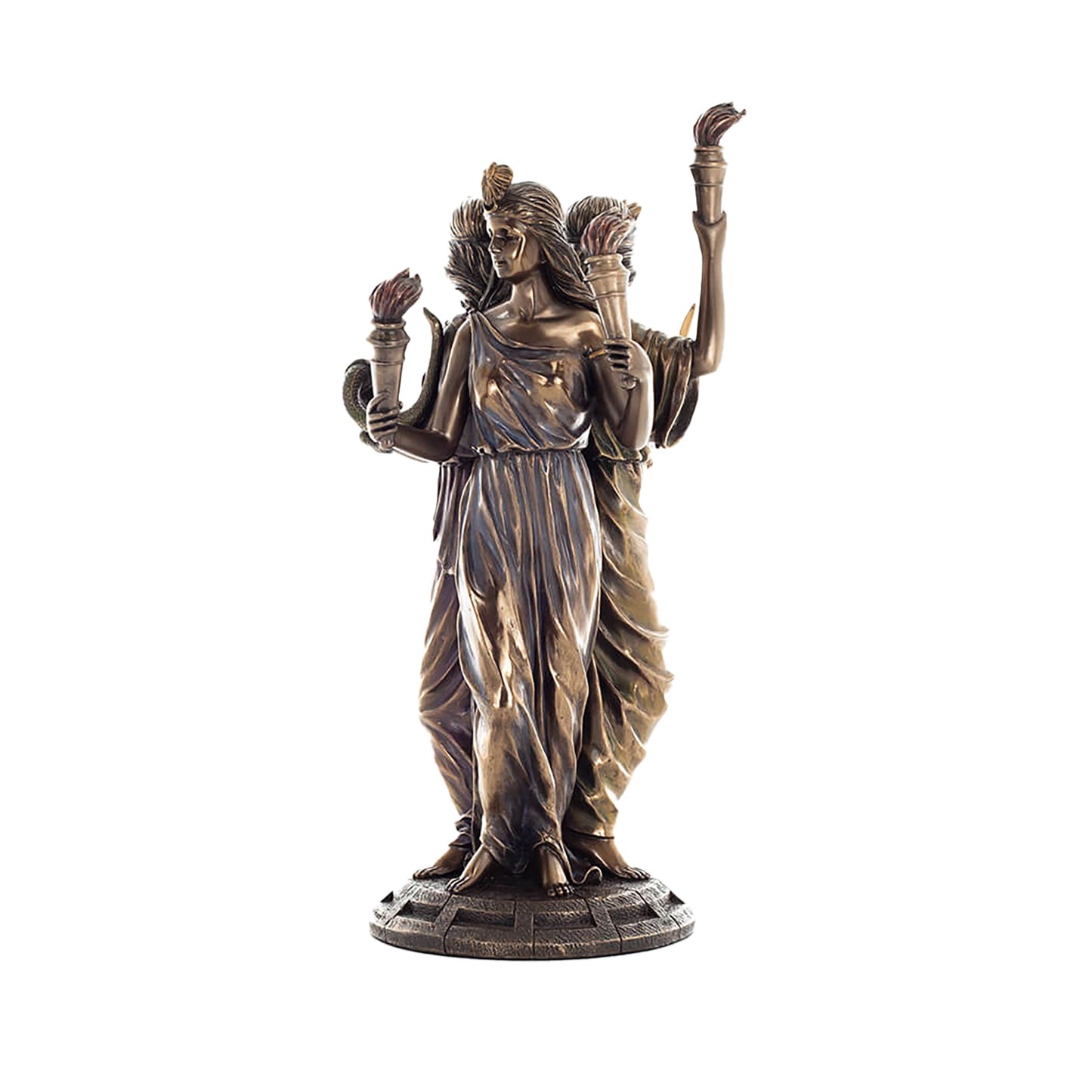 Hecate Triple Goddess Bronze Statue rear angle showing robes and base