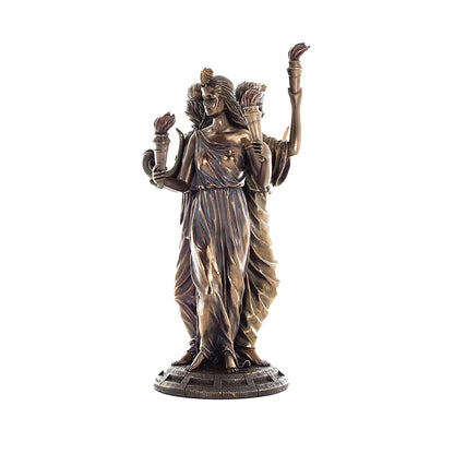 Hecate Triple Goddess Bronze Statue rear angle showing robes and base