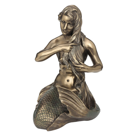 Mermaid 40x22cm Veronese Cold-Cast Bronze Statue – Mystical Siren of the Sea
