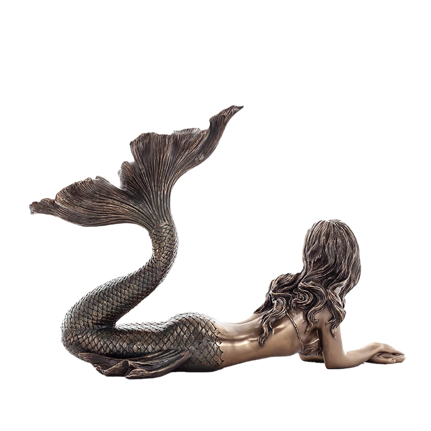 Mermaid Bronze Statue rear angle with wave detail