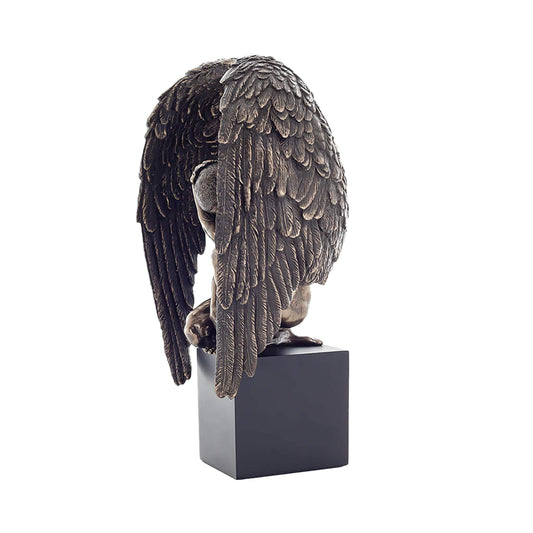 Fallen Angel Bronze Statue side angle with folded wings