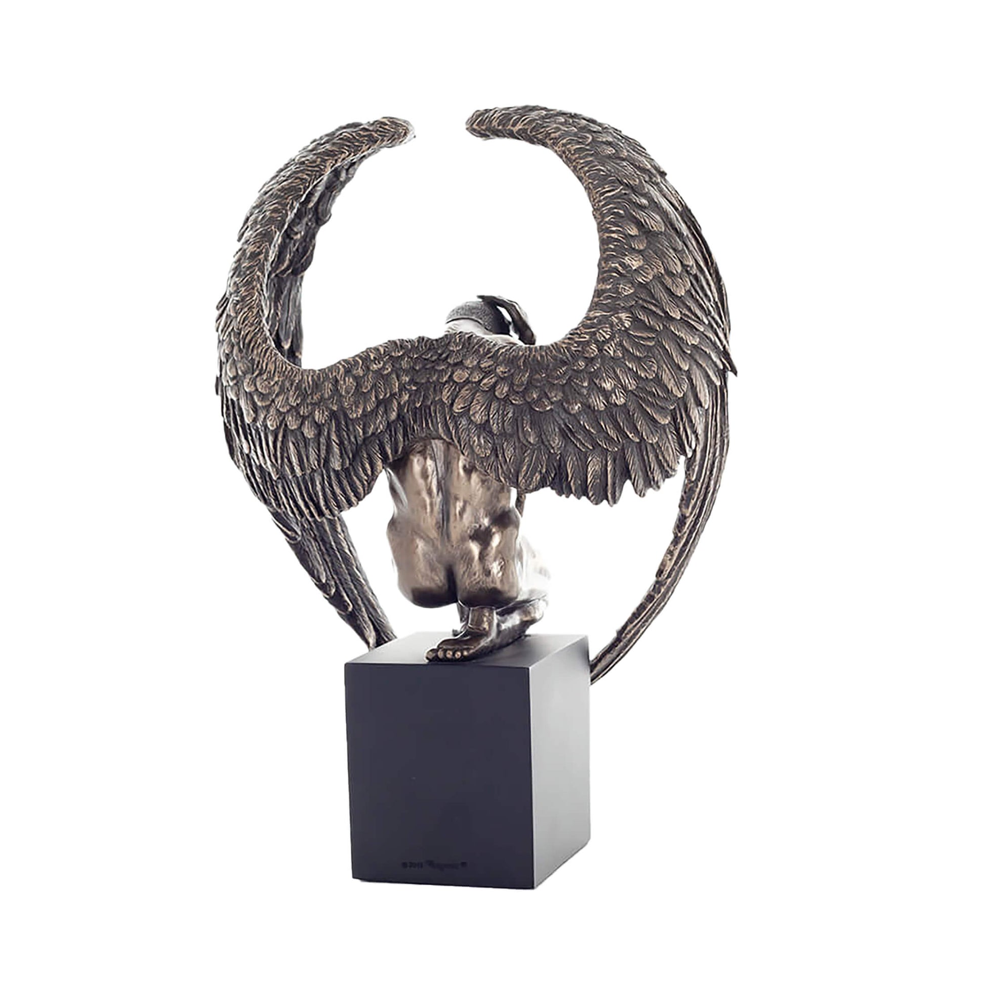 Fallen Angel Bronze Statue rear angle showing feather detail
