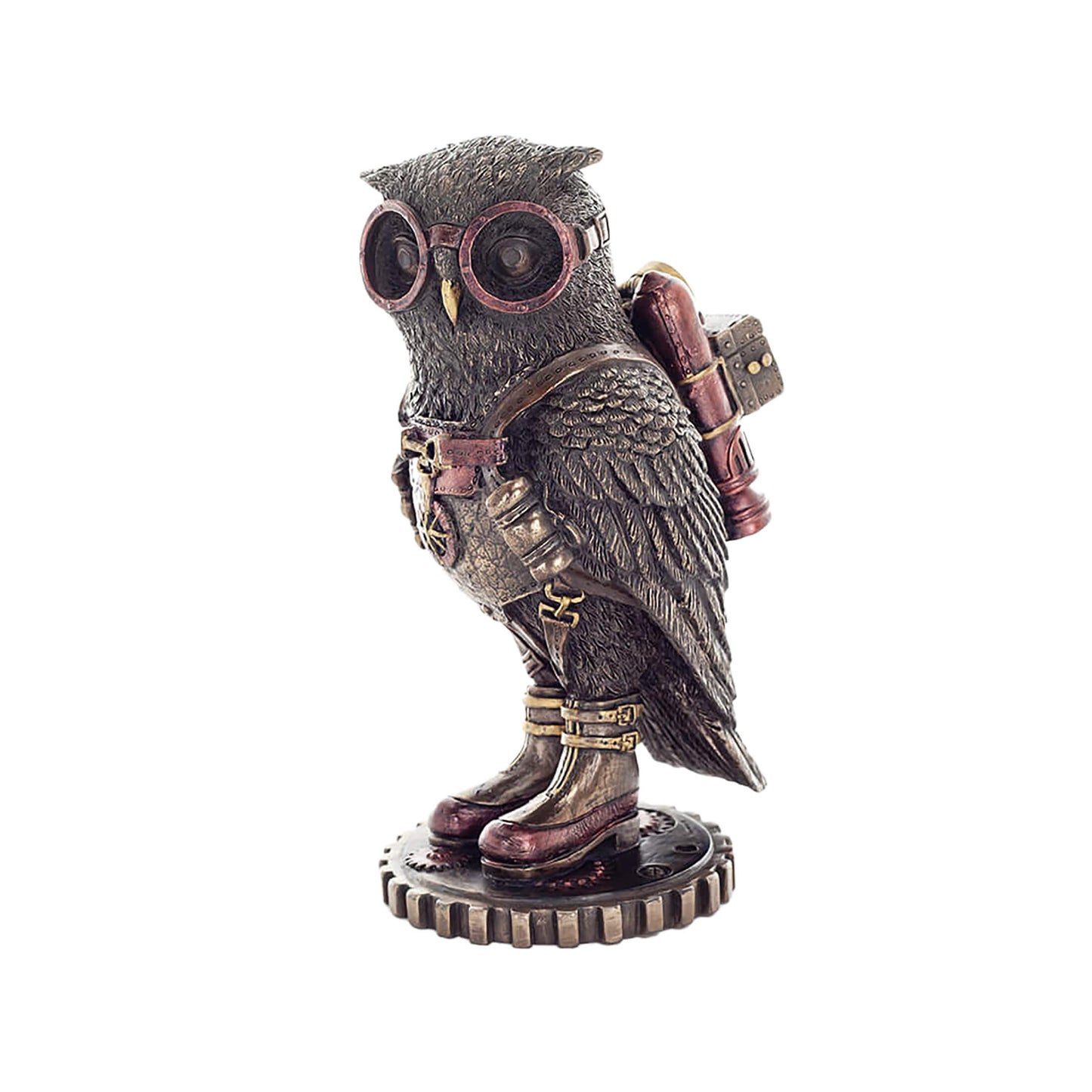 Steampunk Owl Bronze Statue front view, 16 cm