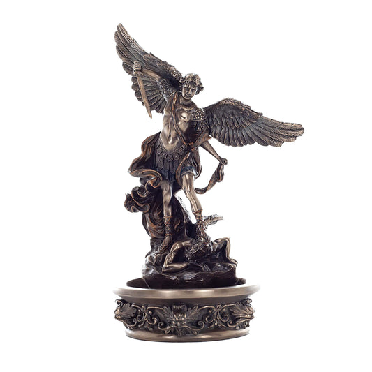 Archangel Saint Michael 21cm Veronese Cold-Cast Bronze Holy Water Font – Defender of Heaven