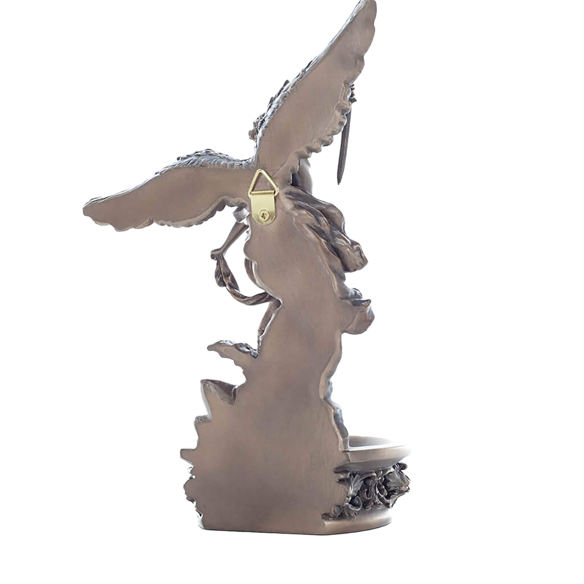 Saint Michael Bronze Holy Water Font rear/angle showing cloak detail