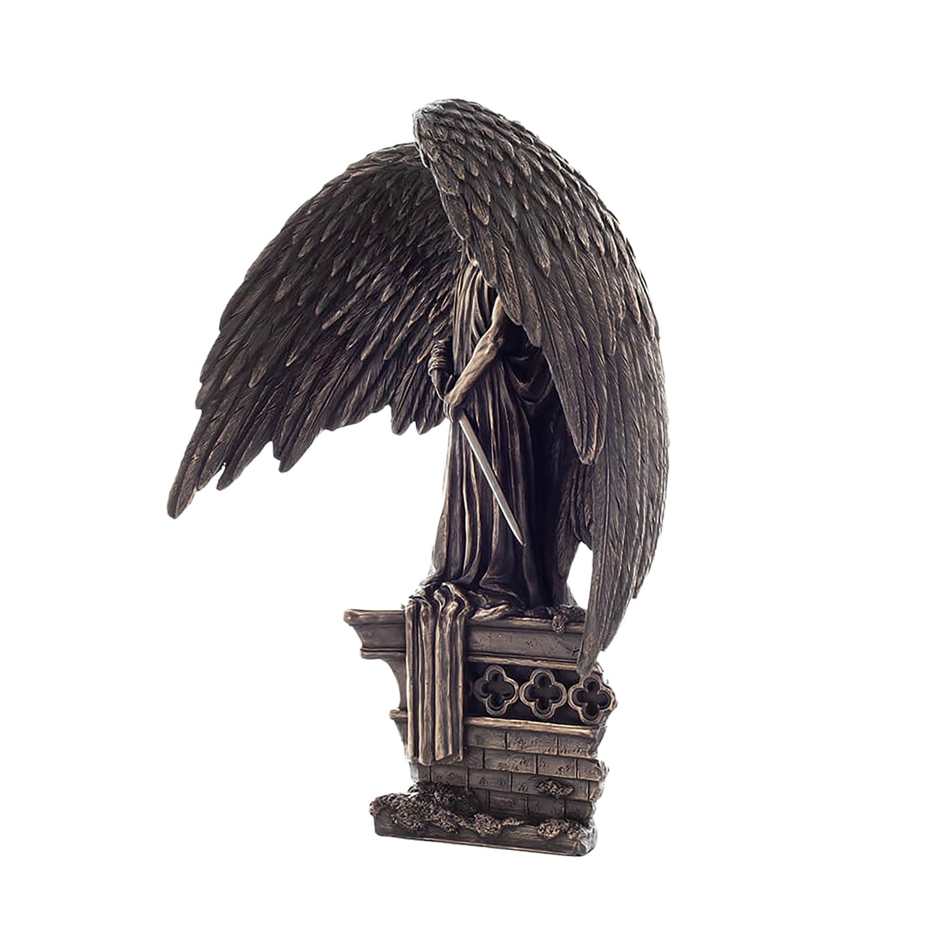 Dark Angel of Death Bronze Statue side angle with cloaked wings