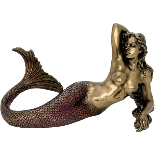 Mermaid 64x32x37cm Veronese Cold-Cast Bronze Statue – Enchanting Siren of the Sea