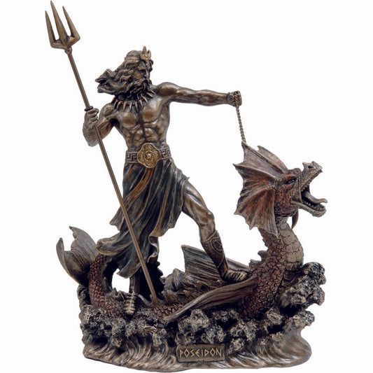 Poseidon Greek Olympian God Riding a water Dragon 20cm Veronese Statue